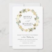 Crème en Grijs | Botanische bloemkrans bruiloft Kaart (Voorkant)