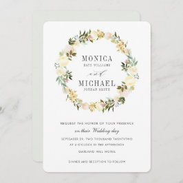 Crème en Grijs | Botanische bloemkrans bruiloft Kaart