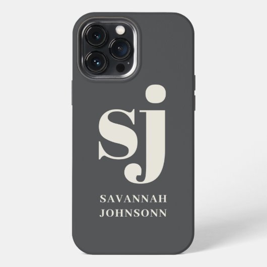 Crème en grijs monogram initialen iPhone hoesje (Achterkant)