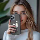 Crème en grijs monogram initialen iPhone hoesje