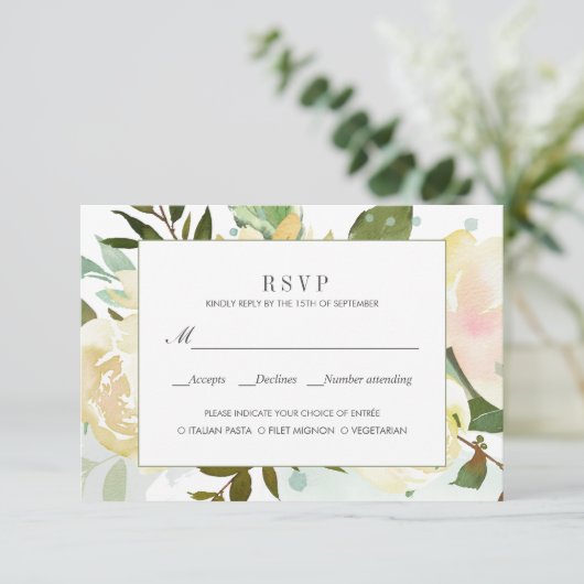 Crème en Grijze maaltijd optie bruiloft rsvp (Staand voorkant)