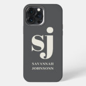Crème en grijze monogram initiaal iPhone hoesje (Achterkant)