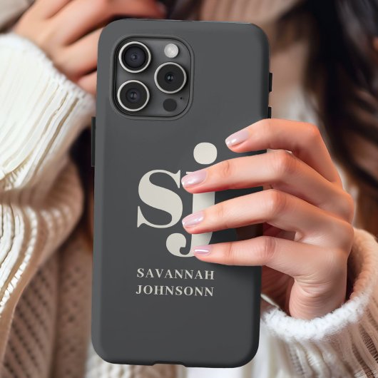 Crème en grijze monogram initiaal iPhone hoesje