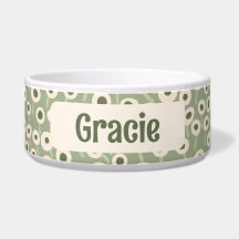 Crème en groen bloemenveld - keramische etensbak v