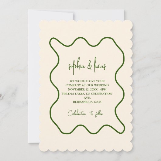 Crème en Groen Eenvoudige Moderne Huwelijksuitnodi Kaart (Achterkant)