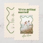 Crème en Groen Eenvoudige Moderne Huwelijksuitnodi Kaart (Voorkant / Achterkant)