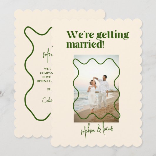Crème en Groen Eenvoudige Moderne Huwelijksuitnodi Kaart (Voorkant / Achterkant)