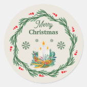 Crème en Groen Vrolijk Kerstfeest Cirkel Ronde Sticker (Voorkant)