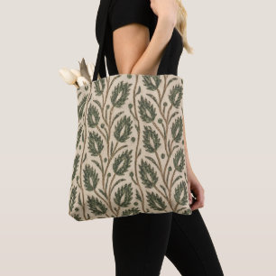 Crème en groene bladeren tote bag