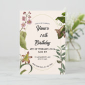 Crème en groene bloemen 18e verjaardag kaart (Staand voorkant)