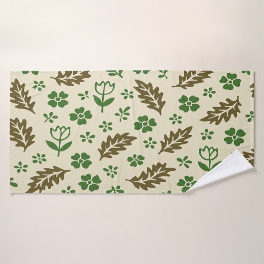 Crème en groene bloemendoek badhanddoek (Badhanddoek)