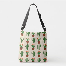 Crème en groene cactusplanten crossbody tas