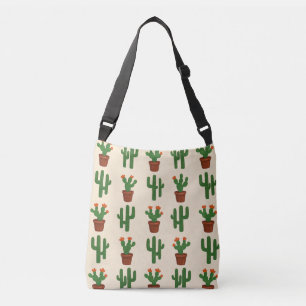Crème en groene cactusplanten crossbody tas