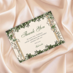 Crème en groene gouden tiara bloemige Quinceañera Bedankkaart