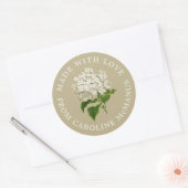 Crème en groene hortensia gemaakt met liefde ronde sticker (Envelop)