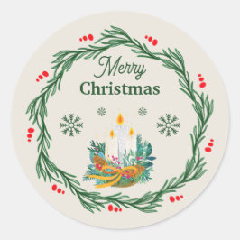 Crème en Groene Vrolijk Kerstmis Cirkel Ronde Sticker