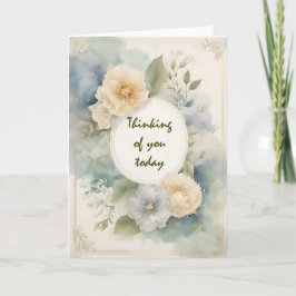 Crème en IJsblauwe Bloemen Denk Aan Jou Kaart