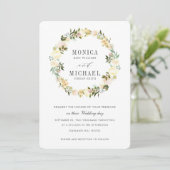 Crème en Ivoor | Botanische bloemkrans bruiloft Kaart (Staand voorkant)