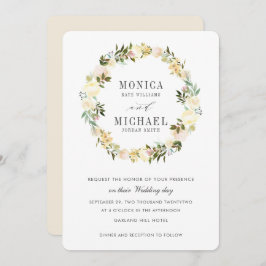 Crème en Ivoor | Botanische bloemkrans bruiloft Kaart