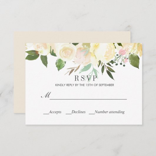 Crème en Ivoor | Klassieke lente BRUILOFT RSVP (Voorkant / Achterkant)