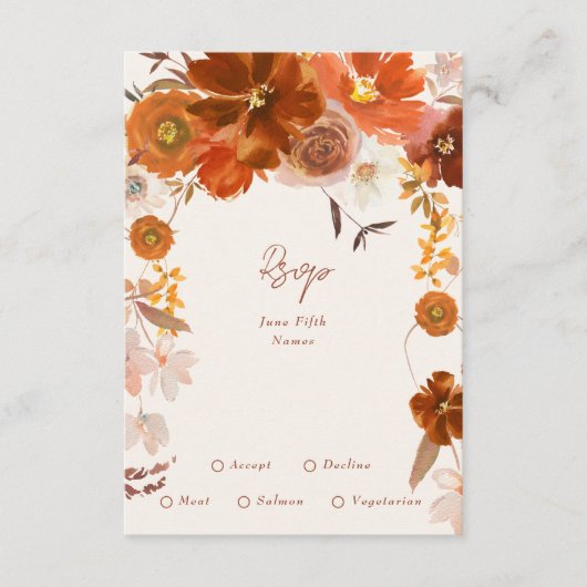 Crème en koper botanische bruiloft RSVP kaartje (Voorkant)