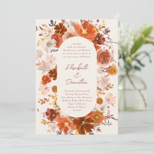 Crème en Koper Floral Botanical Wedding Arch Kaart (Staand voorkant)