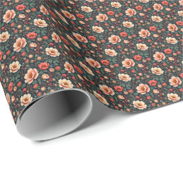 Crème en koraal Mooie Bloemen Cadeaupapier