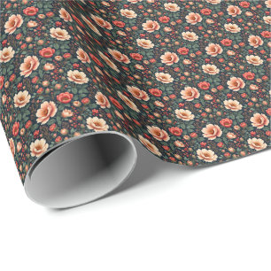 Crème en koraal Mooie Bloemen Cadeaupapier