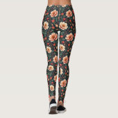 Crème en koraal Mooie Bloemen Leggings (Achterkant)