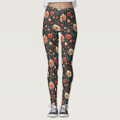 Crème en koraal Mooie Bloemen Leggings (Voorkant)