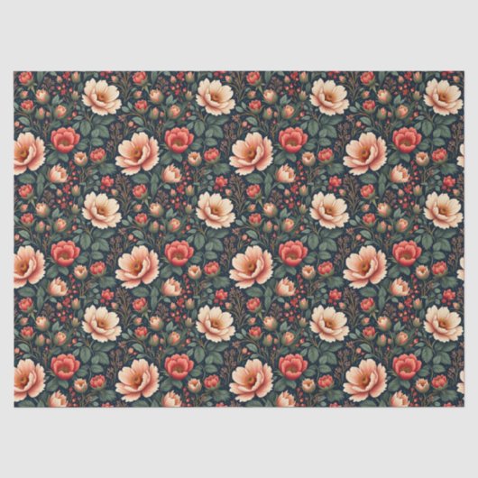 Crème en koraal Mooie Bloemen Tissuepapier (Voorkant)