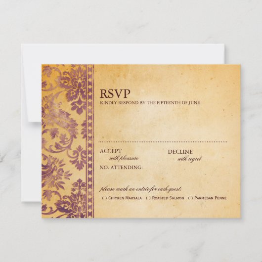  crème en Lila Damask Wedding RSVP (Voorkant)