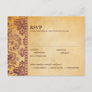 crème en Lila Damask Wedding RSVP Kaartje