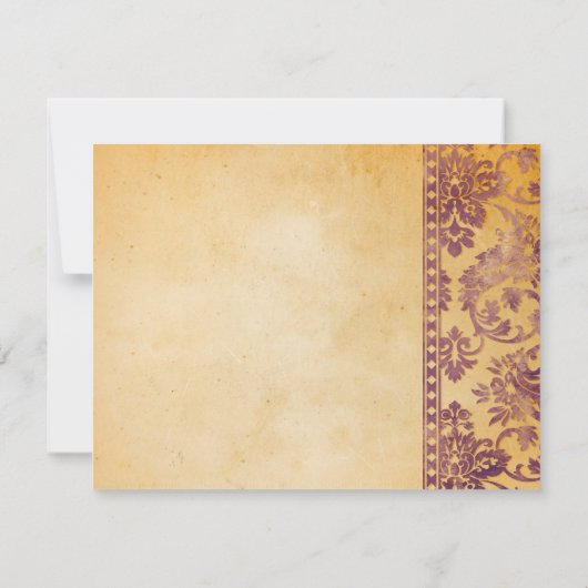 crème en Lila Damask Wedding RSVP Kaartje (Achterkant)