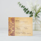 crème en Lila Damask Wedding RSVP Kaartje (Staand voorkant)