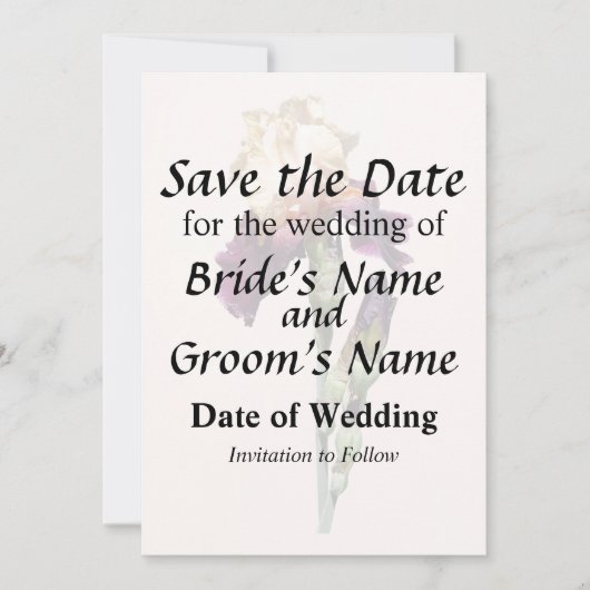 Crème en Maroon Iris en Buds Save The Date (Voorkant)
