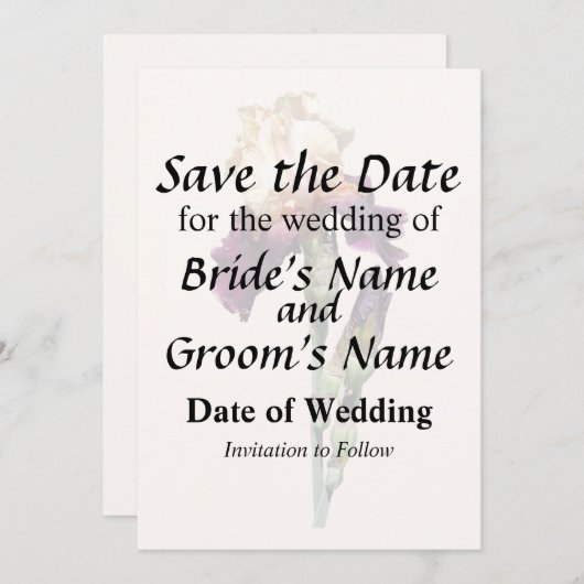 Crème en Maroon Iris en Buds Save The Date (Voorkant / Achterkant)