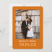Crème en oranje retro boho bruiloft kaart (Achterkant)