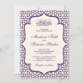 Crème en Paarse Perzische Patroon Moslim Bruiloft Kaart (Voorkant)