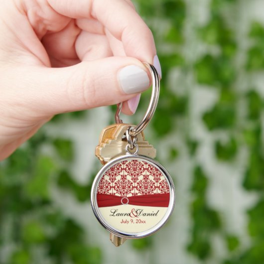 Crème en Red Damask Wedding Keepomwille Sleutelhan Sleutelhanger (Hand)