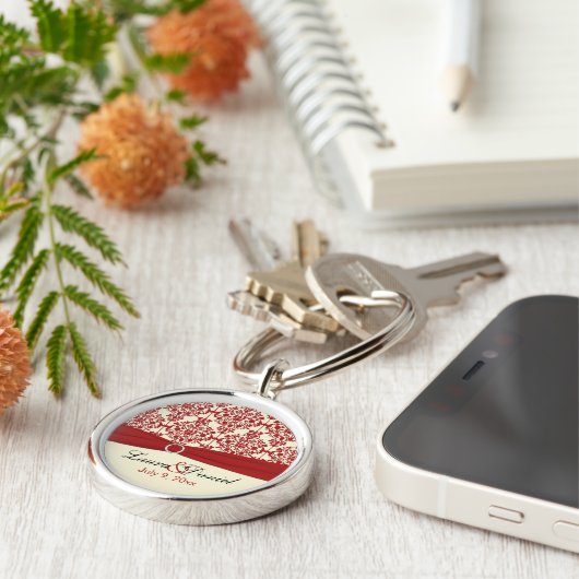 Crème en Red Damask Wedding Keepomwille Sleutelhan Sleutelhanger (Zijkant)
