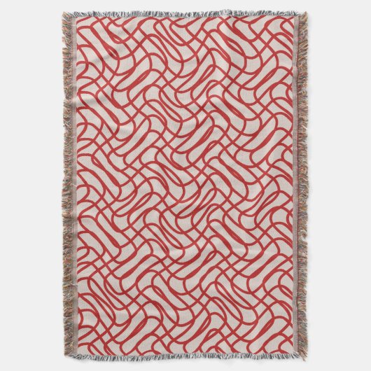 Crème en rode Abstracte lijn patroon Deken (Voorkant Verticaal)
