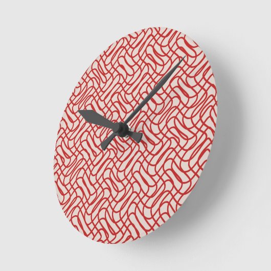 Crème en rode Abstracte lijn patroon Ronde Klok (Hoek)