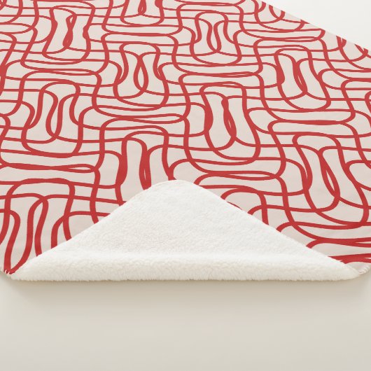 Crème en rode Abstracte lijn patroon Sherpa Deken (3/4)