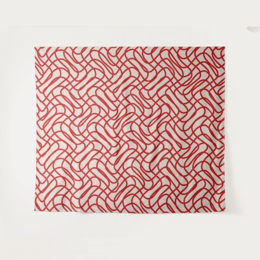 Crème en rode Abstracte lijn patroon Wandkleed (Voorkant (horizontaal))