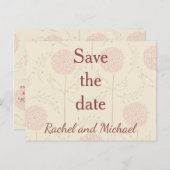 Crème en rode bloemen sparen de datum aankondigingskaart (Voorkant / Achterkant)
