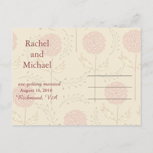 Crème en rode bloemen sparen de datum aankondigingskaart (Achterkant)