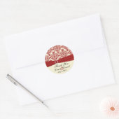 Crème en Rode Damask 1.5"Dank u Sticker (Envelop)