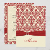 Crème en Rode Damask Bruiloft Menu Kaart (Voorkant / Achterkant)