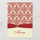 Crème en Rode Damask Bruiloft Menu Kaart (Voorkant)